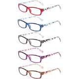 ZINMARK Reading Glasses 5 Pairs Fashion Ladies Readers Spring Hinge with Pattern Print Eyeglasses for Women