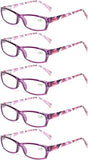 ZINMARK Reading Glasses 5 Pairs Fashion Ladies Readers Spring Hinge with Pattern Print Eyeglasses for Women