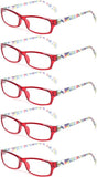 ZINMARK Reading Glasses 5 Pairs Fashion Ladies Readers Spring Hinge with Pattern Print Eyeglasses for Women