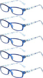 ZINMARK Reading Glasses 5 Pairs Fashion Ladies Readers Spring Hinge with Pattern Print Eyeglasses for Women