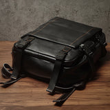 NUKA Men Top Grain Leather Backpack 15 Inch Laptop Bag For Daily Commute Travel Outdoor Hiking Genuine Leather Durable Rucksack