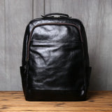 NZPJ Retro Genuine Leather Men's Backpack Fashion Backpack Top Layer Cowhide Computer Backpack Large Capacity Travel Bag