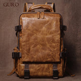 GURO Men's Genuine Leather Backpack Top Cowhide Outdoor Travel Bag Luxury Trendy Student School Bag Business Laptop Computer Bag