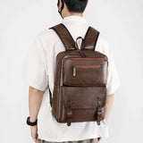 Fashion Men Backpack PU Leather Bagpack Large Laptop Backpacks Male Mochilas Black Schoolbag For Teenagers Boys Brown Sac A Dos