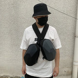 New Men's and Women's Crossbody Bag Hard Shell Shoulder Bag Cool Motorcycle Riding Bag USB Headphone Port Fashion Chest Bag