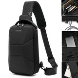 Men's Motorcycle Design Chest Bag Waterproof Travel Sling Bag With USB Port Lightweight Hard Shell Safe Shoulder Bag For Male