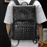 New Classic Crocodile Leather Backpack Men's Business Top Layer Leather Computer Backpack Large Capacity Business Travel Bag