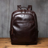 NZPJ Retro Genuine Leather Men's Backpack Fashion Backpack Top Layer Cowhide Computer Backpack Large Capacity Travel Bag
