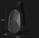 New Men's and Women's Crossbody Bag Hard Shell Shoulder Bag Cool Motorcycle Riding Bag USB Headphone Port Fashion Chest Bag