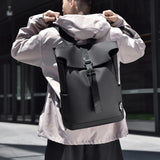 Fashionable Men's Waterproof Roll - top Laptop Backpack with Buckle Strap for Office & Travel