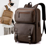 Fashion Men Backpack PU Leather Bagpack Large Laptop Backpacks Male Mochilas Black Schoolbag For Teenagers Boys Brown Sac A Dos
