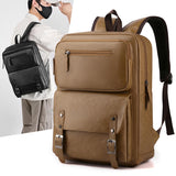 Fashion Men Backpack PU Leather Bagpack Large Laptop Backpacks Male Mochilas Black Schoolbag For Teenagers Boys Brown Sac A Dos