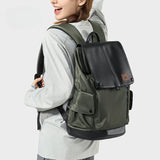 Lee Brand Large Capacity Flip Leather 16 inch Laptop School Bag for Student, Men Women Outdoor Waterproof Oxford Travel Backpack