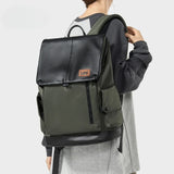 Lee Brand Large Capacity Flip Leather 16 inch Laptop School Bag for Student, Men Women Outdoor Waterproof Oxford Travel Backpack