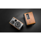 Hseok R1280DB Powered Bluetooth Bookshelf Speakers - Optical Input - Wireless Studio Monitors - 4 Inch Near Field Speaker - 42w RMS - Wood Grain